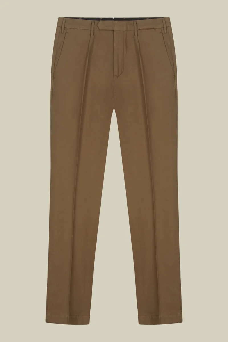 Doppelganger Brown Classic regular fit twill trousers for men - Nut for Men | Best Price UAE