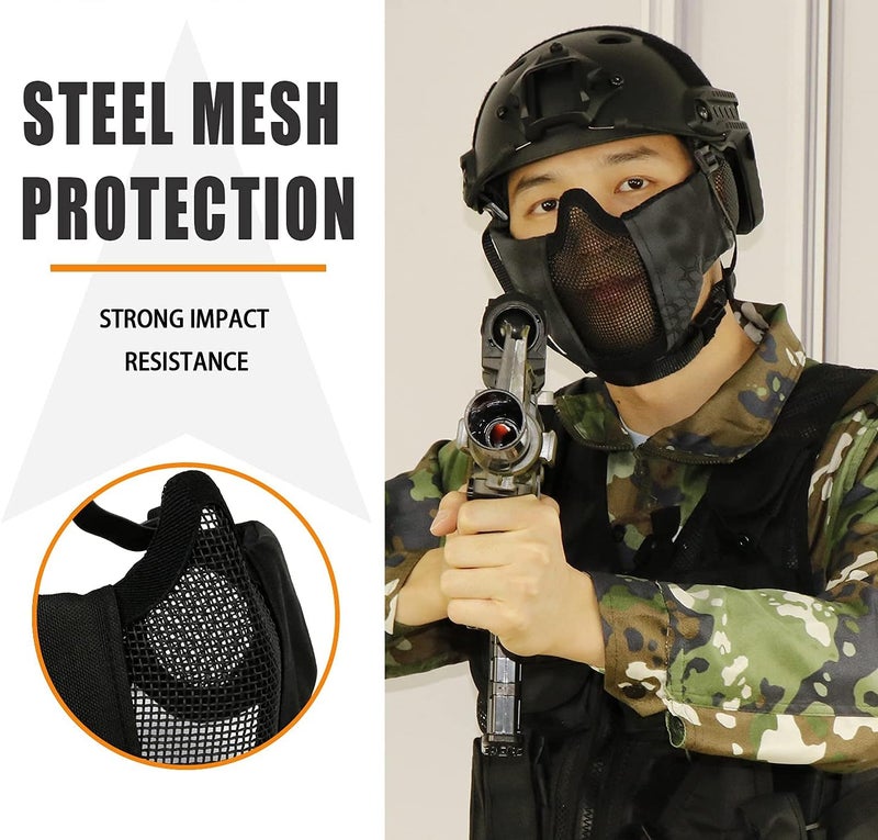 Aoutacc Airsoft Protective Gear Set, Half Face Mesh Mask with Ear Protection and Tactical Goggles for Adult Men Women BBS Paintball Shooting CS Survival Games Cosplay - Image 5