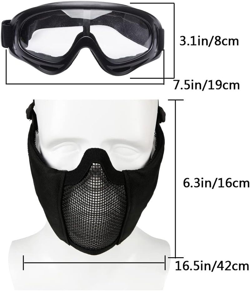 Aoutacc Airsoft Protective Gear Set, Half Face Mesh Mask with Ear Protection and Tactical Goggles for Adult Men Women BBS Paintball Shooting CS Survival Games Cosplay - Image 2