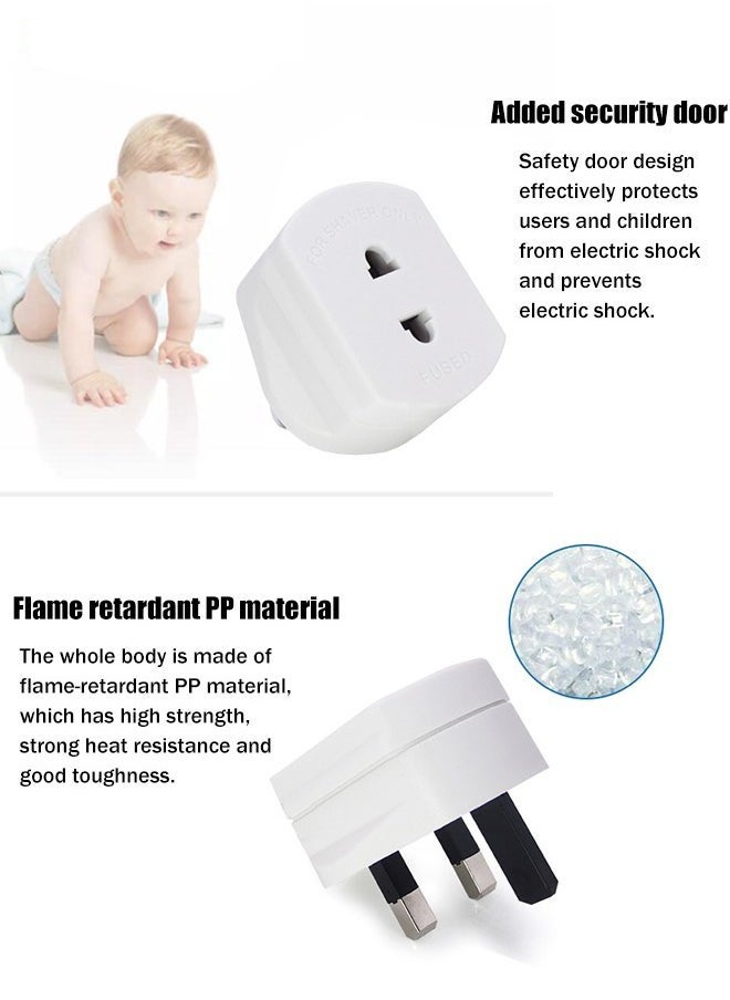 HOMESTAR UK Universal Travel Adapter Plug Converter,US/Europe/India/Italy/Switzerland to UK 2-Pin to 3-Pin Socket Adapter with 1.6A Fuse for Shaver Toothbrush,250W CE Wall Charger with Protection Door,White  - Image 5