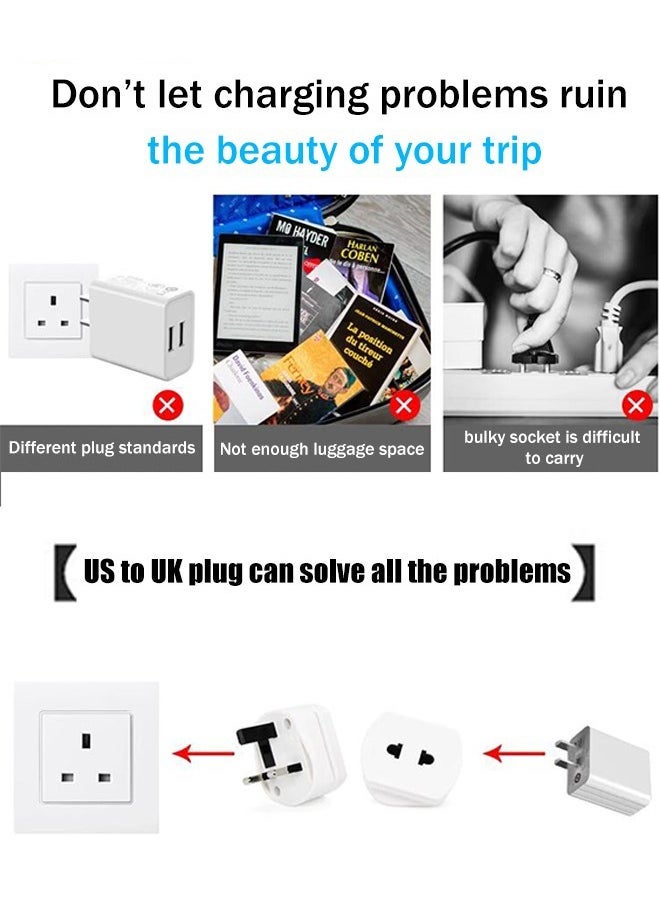 HOMESTAR UK Universal Travel Adapter Plug Converter,US/Europe/India/Italy/Switzerland to UK 2-Pin to 3-Pin Socket Adapter with 1.6A Fuse for Shaver Toothbrush,250W CE Wall Charger with Protection Door,White  - Image 4