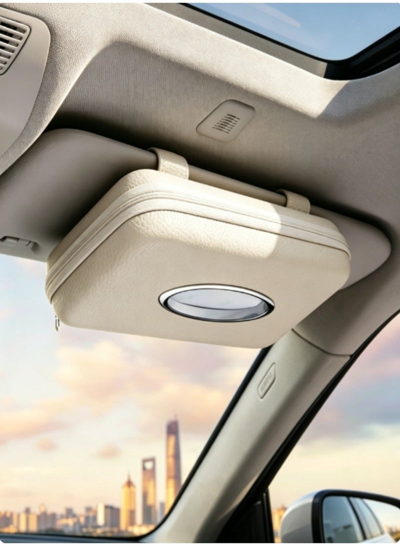 jaexest Car Tissue Holder for Sun Visor, Beige Napkin Holder for Vehicle, Universal Fit Auto Accessories for Front Seat & Back Seat Storage, Interior Organizer for Tissues & Wipes - Image 1