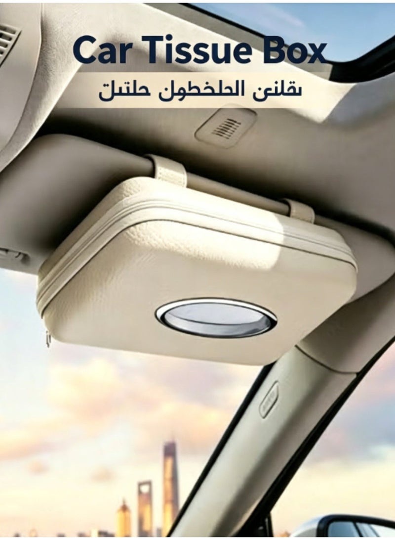 jaexest Car Tissue Holder for Sun Visor, Beige Napkin  Holder for Vehicle, Universal Fit Auto Accessories for Front Seat & Back Seat Storage, Interior Organizer for Tissues & Wipes - Image 1