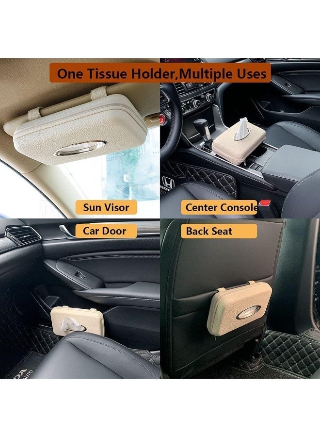 jaexest Car Tissue Holder for Sun Visor, Beige Napkin  Holder for Vehicle, Universal Fit Auto Accessories for Front Seat & Back Seat Storage, Interior Organizer for Tissues & Wipes - Image 3