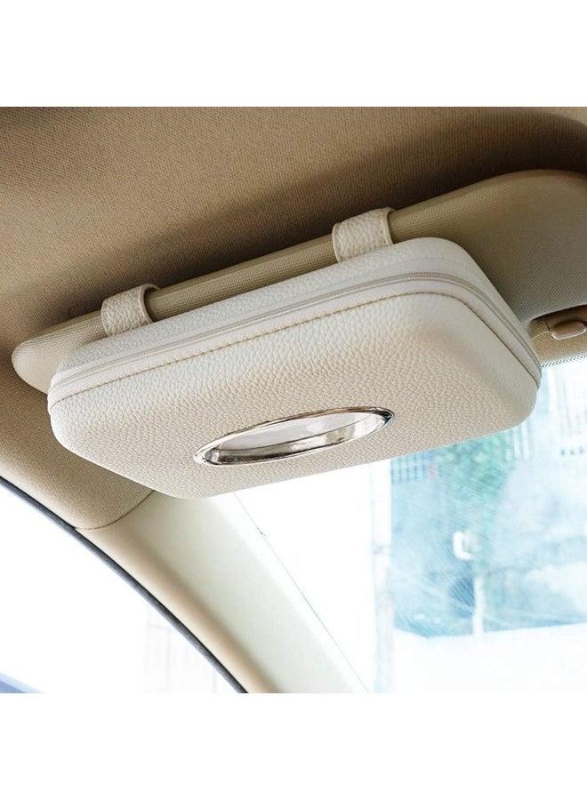 jaexest Car Tissue Holder for Sun Visor, Beige Napkin  Holder for Vehicle, Universal Fit Auto Accessories for Front Seat & Back Seat Storage, Interior Organizer for Tissues & Wipes - Image 2