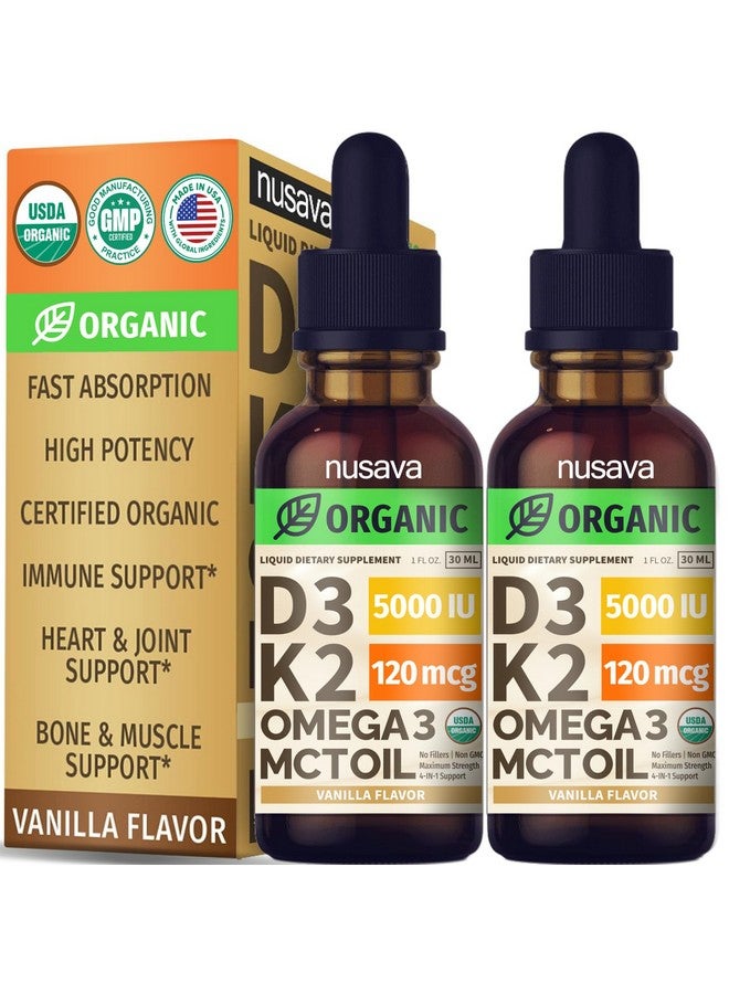 nusava (2 Pack) Organic Vitamin D3 K2 Drops with MCT Oil Omega 3, 5000 IU - Maximum Strength Vitamin D Liquid, No Fillers, Non-GMO Liquid D3 for Faster Absorption and Immune Support (Vanilla, 1 Fl OZ x 2) - Image 1