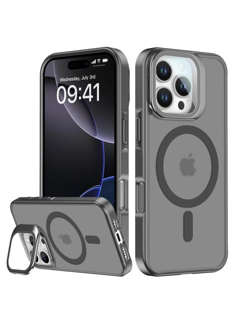 حافظة بمسند لهاتف iPhone 16 Pro Max مقاس 6.9 بوصة، حامل كاميرا مدمج قابل للتعديل، حماية من السقوط بدرجة عسكرية، غطاء خلفي شفاف غير لامع مقاوم للصدمات من التيتانيوم