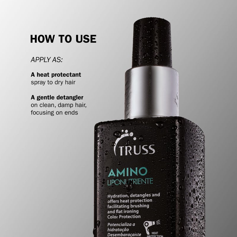 Truss بخاخ حماية الشعر من الحرارة TRUSS Professional Amino Miracle - علاج للشعر مضاد للشيخوخة ومرطب يترك على الشعر وبخاخ لفك التشابك لتغذية عميقة + تنعيم العقد (225 مل) - Image 4