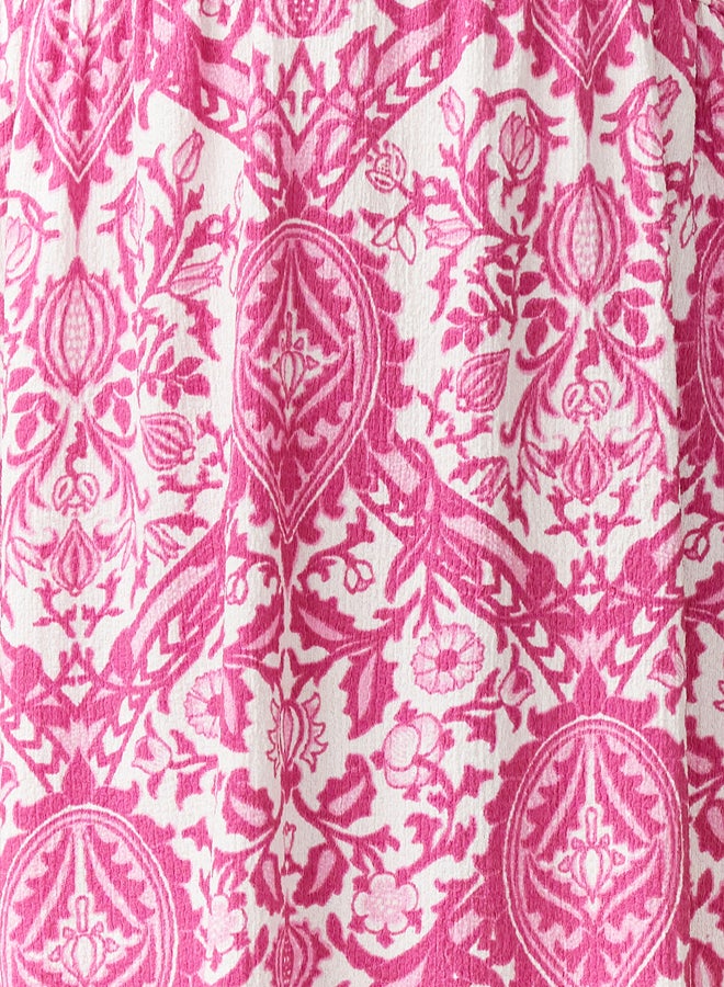 trendyol Pink Stretchy Printed A-Line/A-Line Button-Down Polo Neck Stretchy Maxi Knitted Dress - Image 4