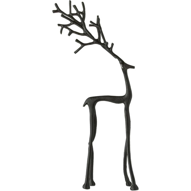 حجران غزال كريسماس مصنوع من سبائك باللون الأسود، غزال كبير، أسود - Image 1