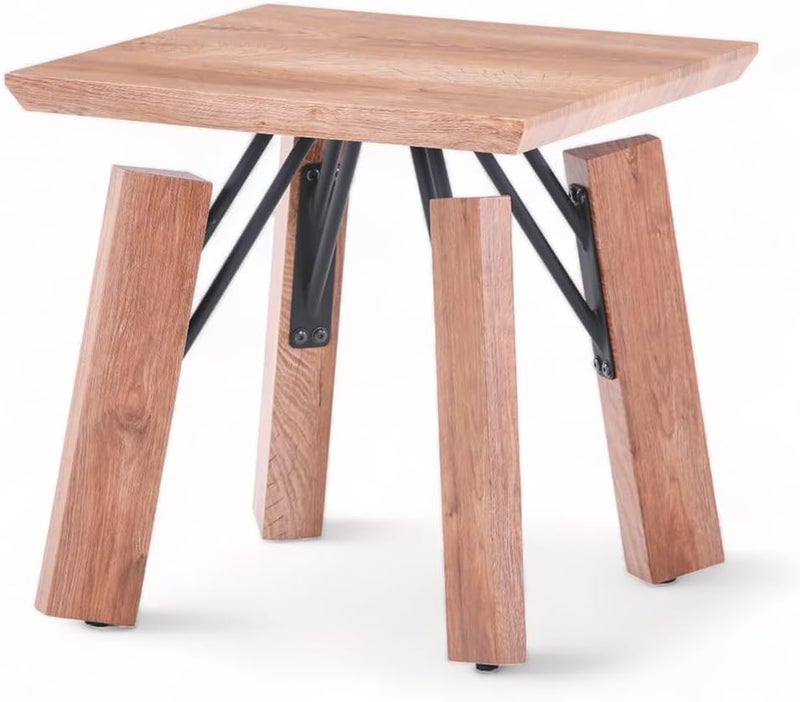 Home Canvas طاولة جانبية خشبية طبيعية من HC Home Canvas مع إطار حديدي - Image 1