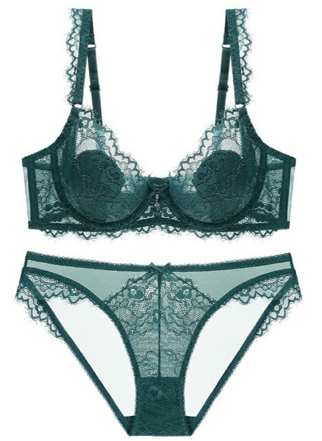 Loquat - Comfy Ultra Thin Cup Lace Bra And Panty Set Dark Green - Image 1