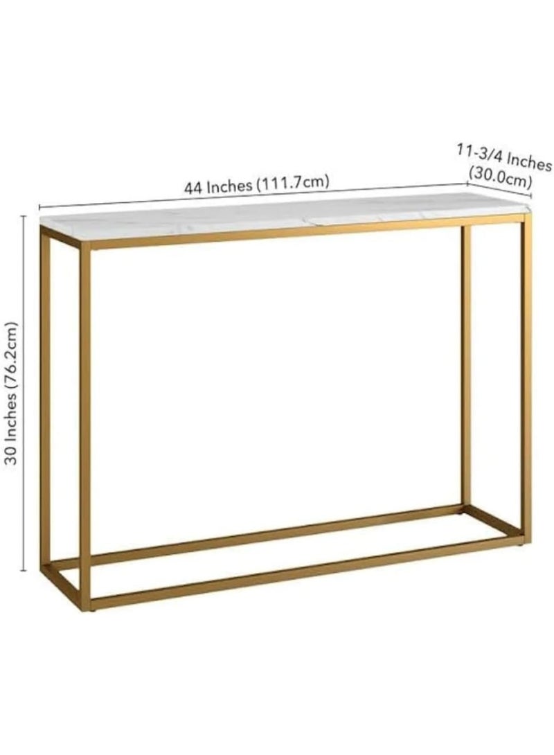 Luxury Gold and White Marble Console Table for Living Room, Modern Metal Console Table for Entryway, Hallway, Office, Bedroom, Stylish Home Furniture, 111 x 30 x 76 cm - Image 2