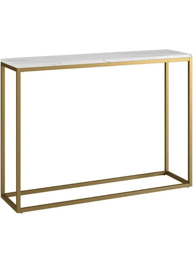Luxury Gold and White Marble Console Table for Living Room, Modern Metal Console Table for Entryway, Hallway, Office, Bedroom, Stylish Home Furniture, 111 x 30 x 76 cm - Image 1