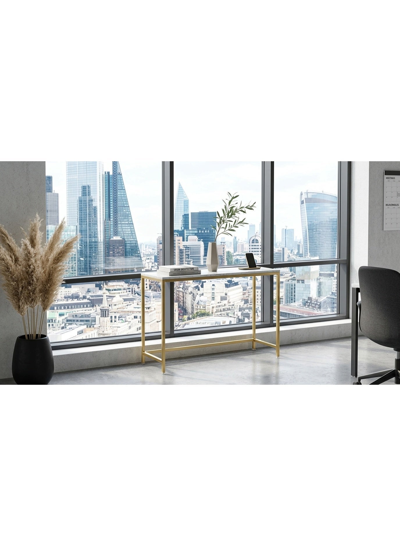 Modern 2-Tier Gold Console Table with Faux Marble MDF Top - Slim Double-Layer Entryway Table & Hallway Accent Furniture, Space-Saving Metal Frame Display, Stand for Living Room & Office