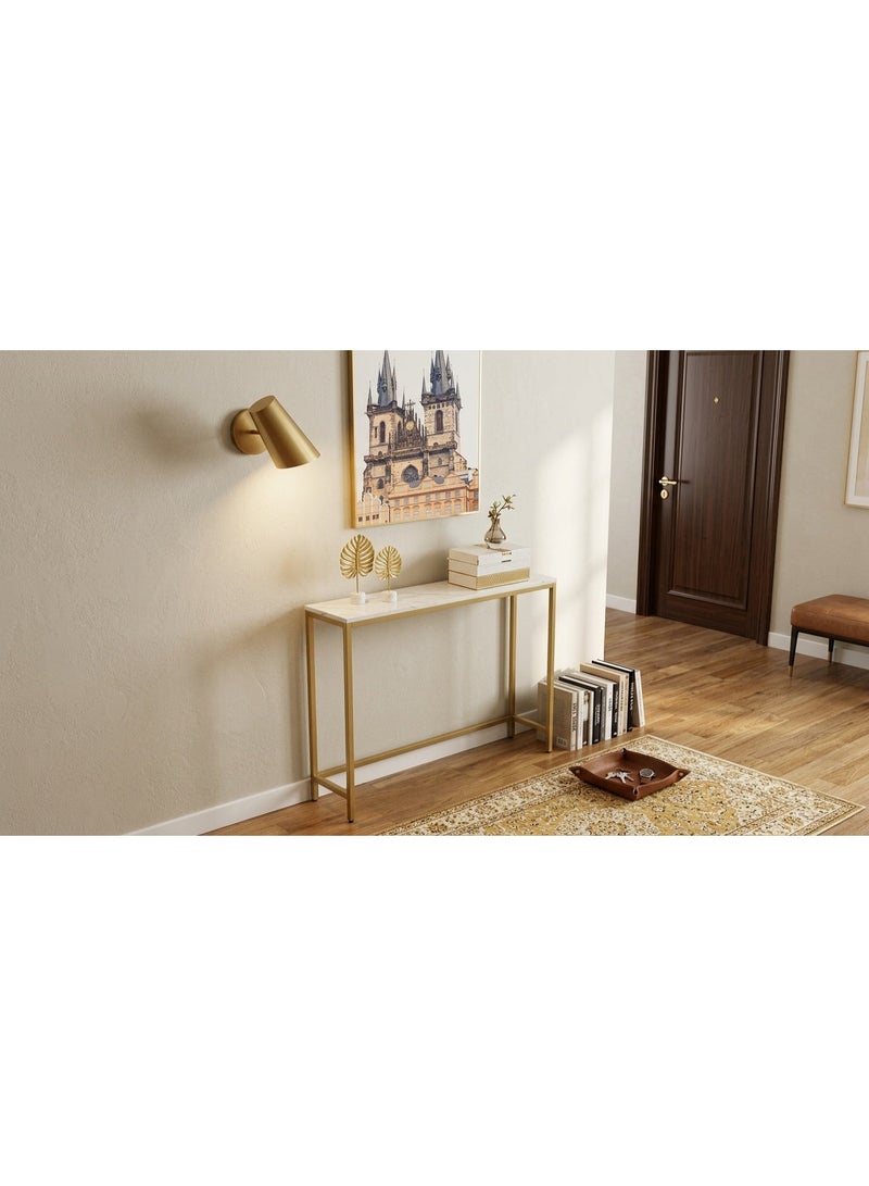 Wonder Store Modern 2-Tier Gold Console Table with Faux Marble MDF Top - Slim Double-Layer Entryway Table & Hallway Accent Furniture, Space-Saving Metal Frame Display, Stand for Living Room & Office - Image 3