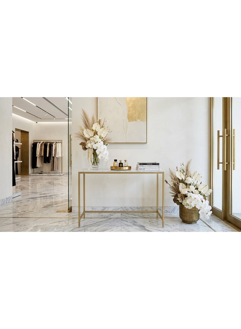 Wonder Store Modern 2-Tier Gold Console Table with Faux Marble MDF Top - Slim Double-Layer Entryway Table & Hallway Accent Furniture, Space-Saving Metal Frame Display, Stand for Living Room & Office - Image 4