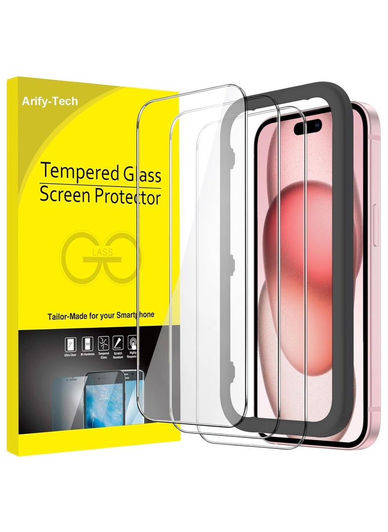 Arify-Tech Full Coverage Screen Protector for iPhone 15 Pro 6.1-Inch, 9H Tempered Glass Film Case-Friendly, HD Clear, 3-Pack  - Image 1
