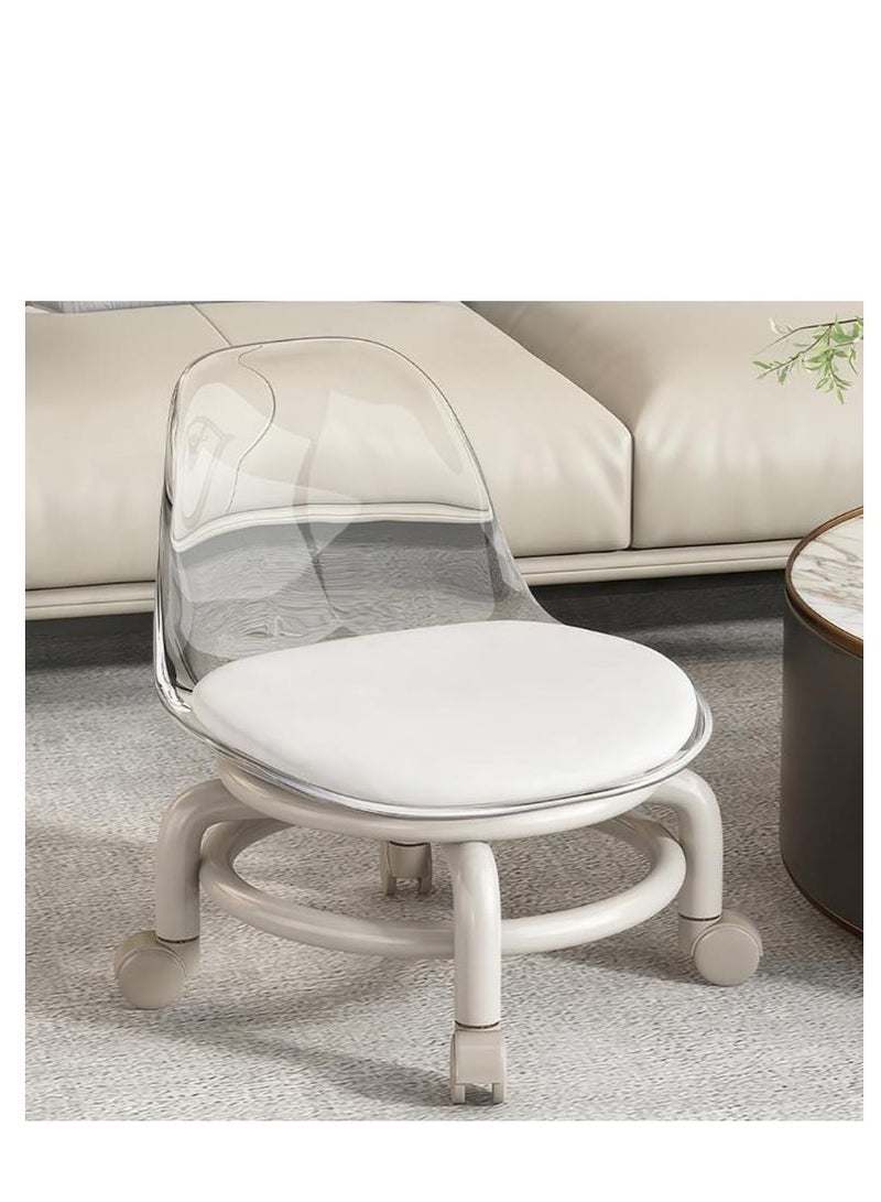 Golden Low Rolling Stool,Low Roller Seat,Clear Acrylic Shoe Changing Stool,Small Swivel Stool with Mute Wheels and Back Support for Home Cleaning Outdoor Picnic Salon Office Working (Transparent) - Image 1