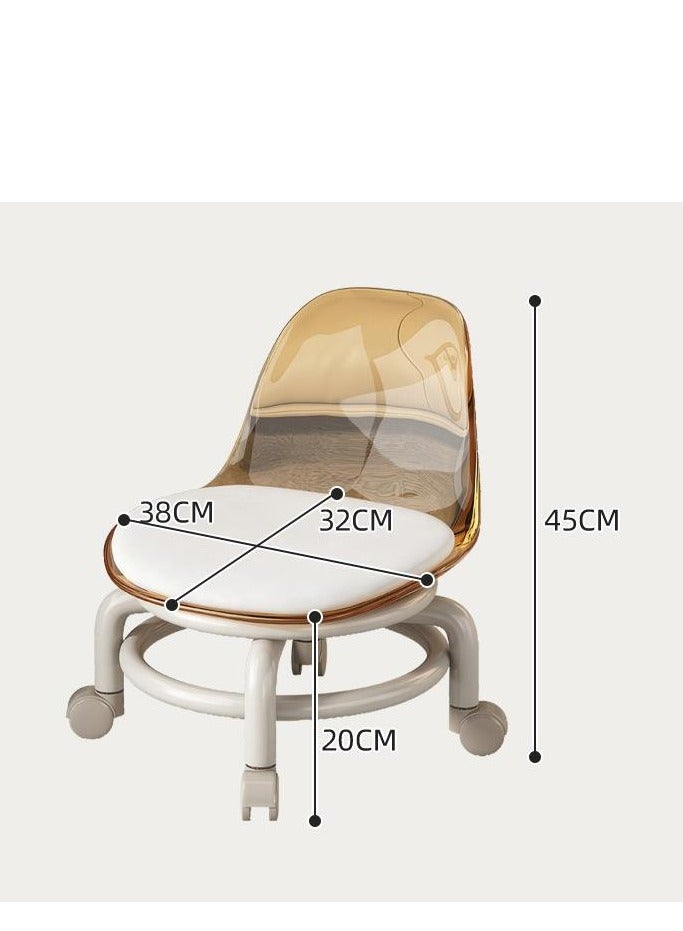 Golden Low Rolling Stool,Low Roller Seat,Clear Acrylic Shoe Changing Stool,Small Swivel Stool with Mute Wheels and Back Support for Home Cleaning Outdoor Picnic Salon Office Working (Transparent) - Image 2