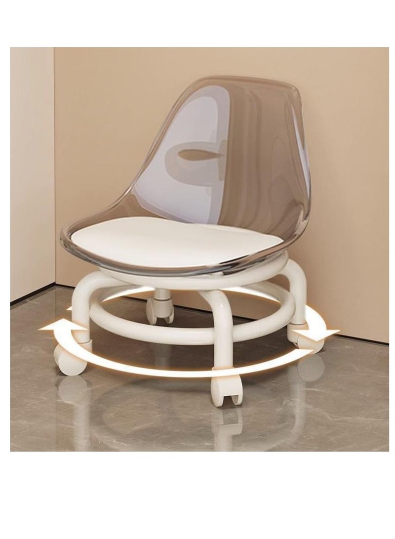 Golden Low Rolling Stool,Low Roller Seat,Clear Acrylic Shoe Changing Stool,Small Swivel Stool with Mute Wheels and Back Support for Home Cleaning Outdoor Picnic Salon Office Working (Transparent) - Image 3