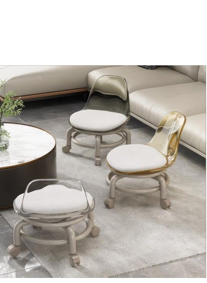 Golden Low Rolling Stool,Low Roller Seat,Clear Acrylic Shoe Changing Stool,Small Swivel Stool with Mute Wheels and Back Support for Home Cleaning Outdoor Picnic Salon Office Working (Transparent) - Image 4