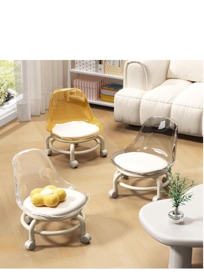 Golden Low Rolling Stool,Low Roller Seat,Clear Acrylic Shoe Changing Stool,Small Swivel Stool with Mute Wheels and Back Support for Home Cleaning Outdoor Picnic Salon Office Working (Transparent) - Image 5