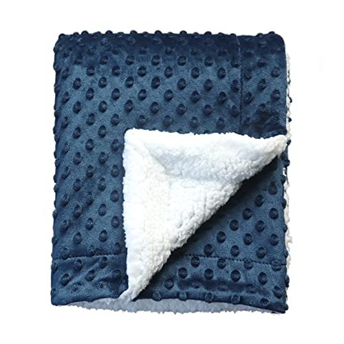 CREVENT Cozy Soft and Warm Sherpa Baby Blanket for Infant Toddlers Crib Cot Stroller Gift for Baby Girls All Season Use30X40 Navy Dot