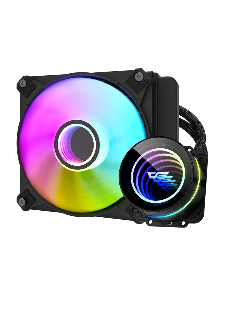 Darkflash Twister DX120 V2.6 ARG CPU Liquid Cooler, Latest Intel 1700 u0026 AMD5 Support, 1800 RPM, Water Pump Infinity Mirror With 360 Degree Rotation, Low Noise 32dba - Image 1