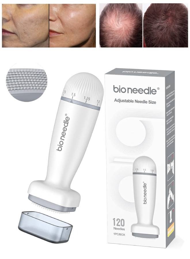 bio needle Derma Stamp 120 Adjustable pin Dial Derma stamp Professional Microneedling Pen for Women and Men for Hair Growth Skin Care Beard Growth Stainless Steel Micro Needling Derma Stamp 0 to 2 - Image 1