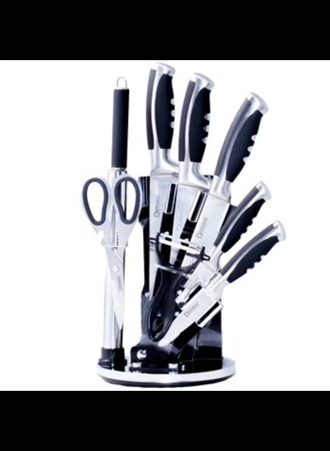Dessini 9-Piece kitchen knife Set With Acrylic Block Black/Silver Silver/Black - Image 1