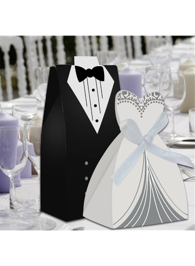 cnomg 100pcs Party Wedding Favor Dress & Tuxedo Bride and Wholesale Candy Favor Box, Creative Dress Gift Box Bow-knot Bonbonniere for Christmas Wedding Party Birthday Bridal Shower Decoration - Image 5