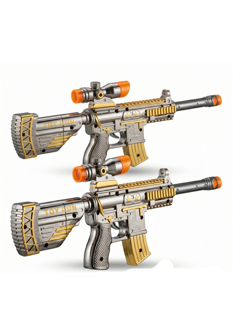 Aspire Books بندقية M416 الكهربائية للأطفال – صوت بصري وLED، عرض صورة مدمج، اهتزاز ارتدادي، بندقية تكتيكية بطول 33 سم مع منظار وتفاصيل ذهبية - Image 2