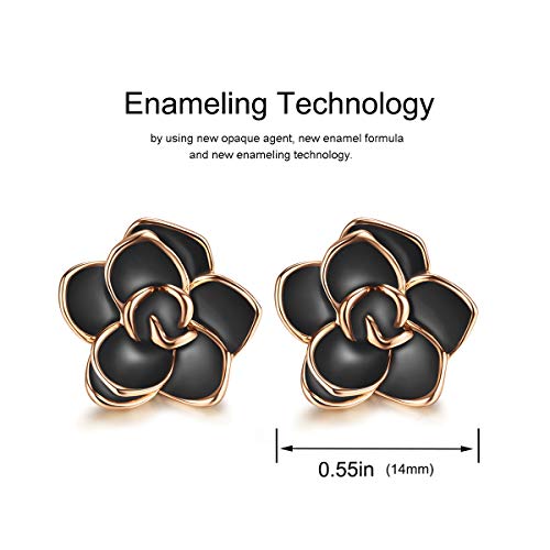 AllenCOCO Flower Stud Earrings Hypoallergenic for Women - 18K Gold Plated Rose Earrings for Sensitive Ears, Nickel Free (Large Black) - Image 3