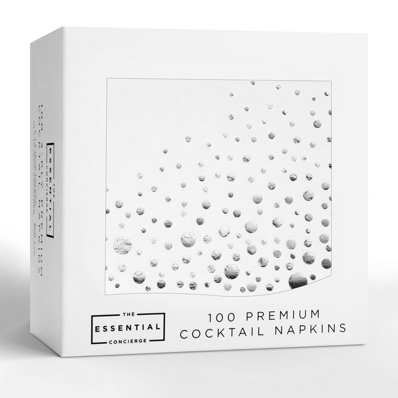Stylish Silver White Cocktail Napkins 100 Disposable 5x5 Inch Wedding Napkins