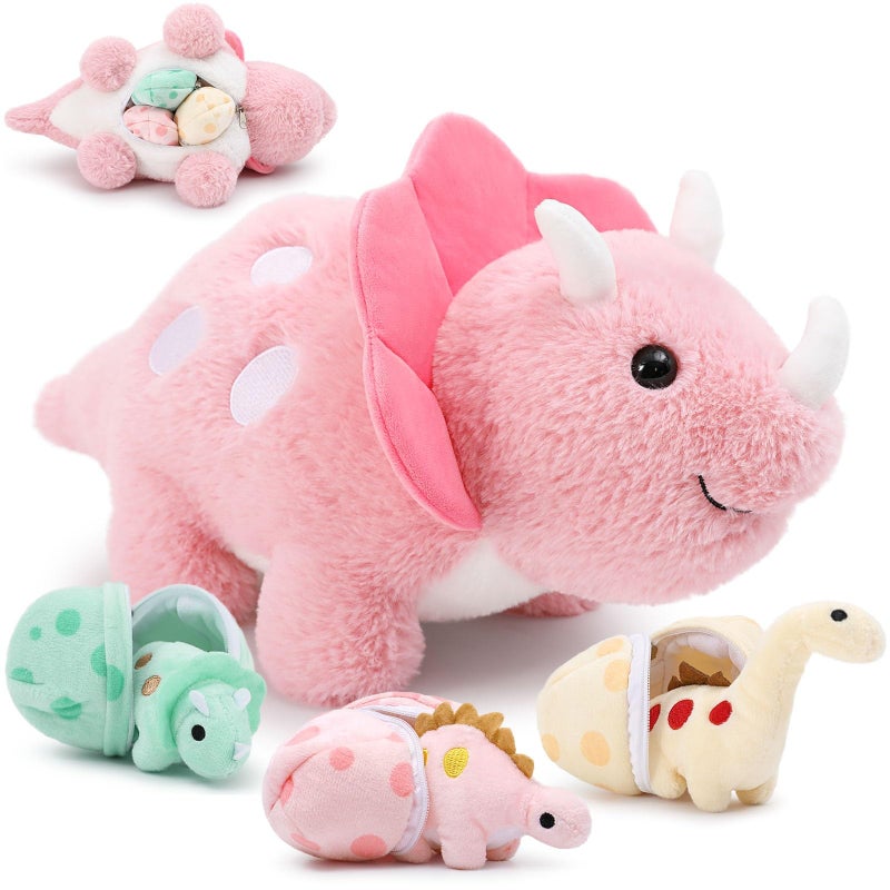 Karister 176in Pink Dinosaur Toys for Girls Mommy Dinosaur Stuffed Animal with 3 Baby Dino PlushTriceratops Stegosaurus and DiplodocusSmall Dino Plushies for Girls and BoysGifts for Kids - Image 3