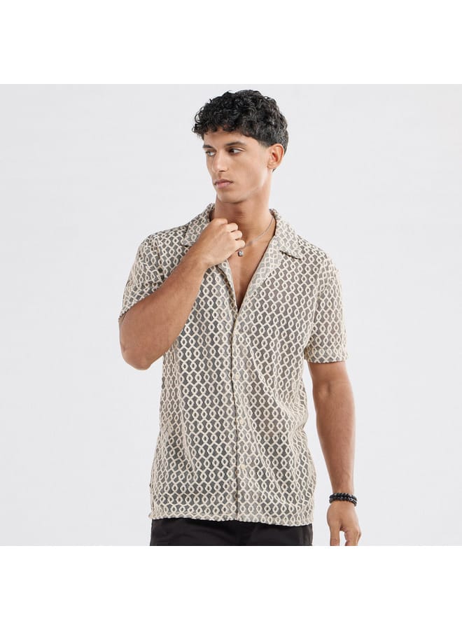 Splash FAV Regular Fit Textured Shirt with Short Sleeves and Camp Collar  - Image 1