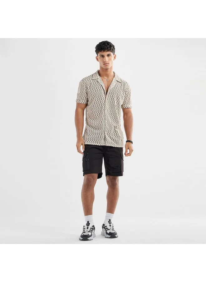 FAV Regular Fit Textured Shirt with Short Sleeves and Camp Collar