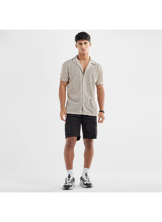 Splash FAV Regular Fit Textured Shirt with Short Sleeves and Camp Collar  - Image 2
