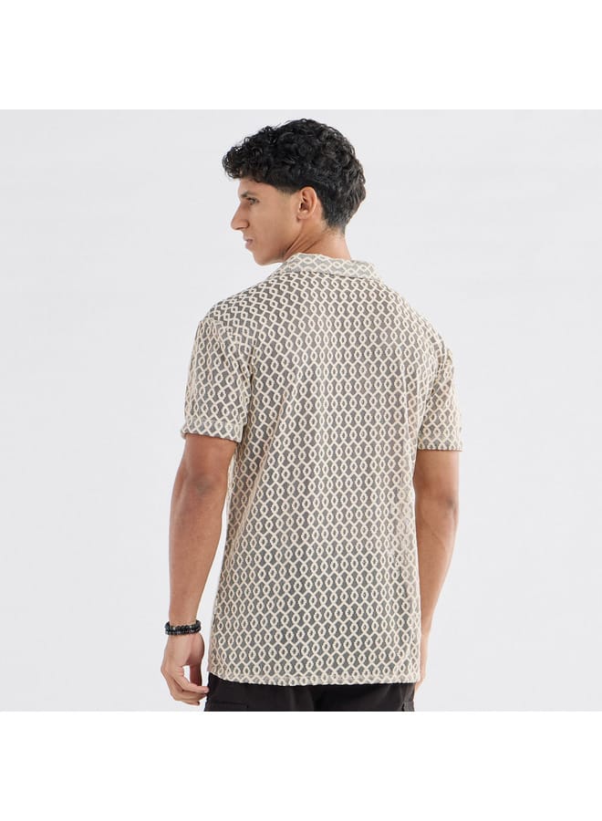 Splash FAV Regular Fit Textured Shirt with Short Sleeves and Camp Collar  - Image 3