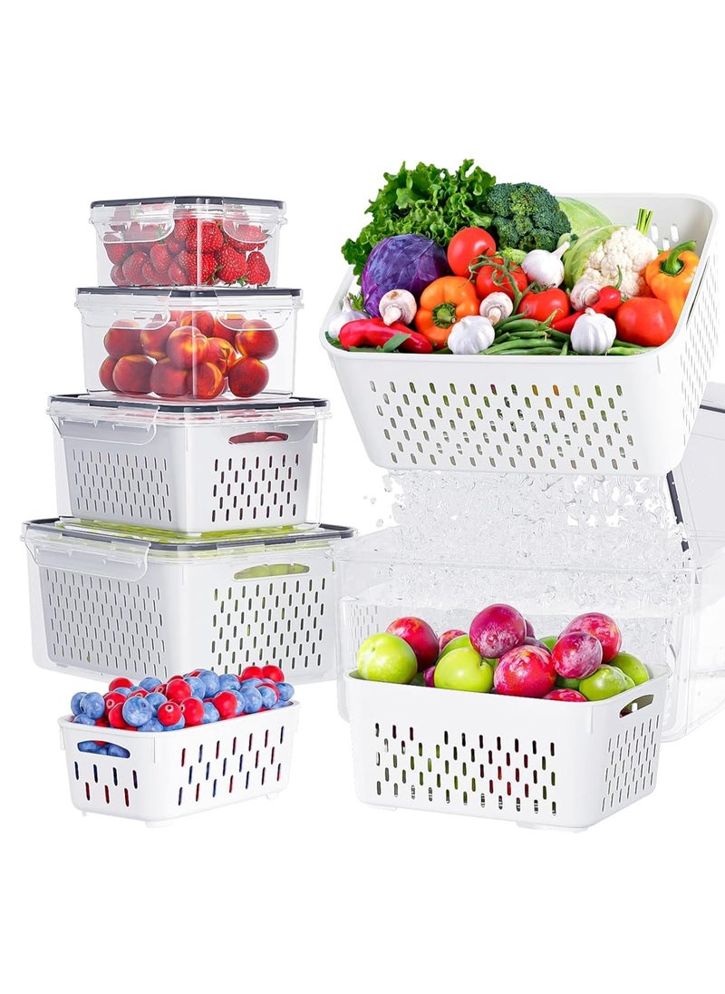 Raxoom 5Pcs Fridge Organizers and Storage with Removable Draining Colanders and Lid,Leakproof Fridge Organizer for Fruit Storage Containers,Food Vegetables Salad Berry Lettuce Meat Keeper Fresh  - Image 1