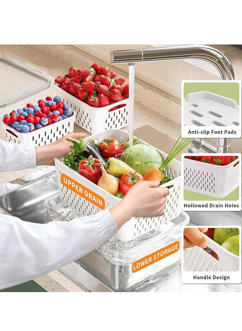Raxoom 5Pcs Fridge Organizers and Storage with Removable Draining Colanders and Lid,Leakproof Fridge Organizer for Fruit Storage Containers,Food Vegetables Salad Berry Lettuce Meat Keeper Fresh  - Image 3