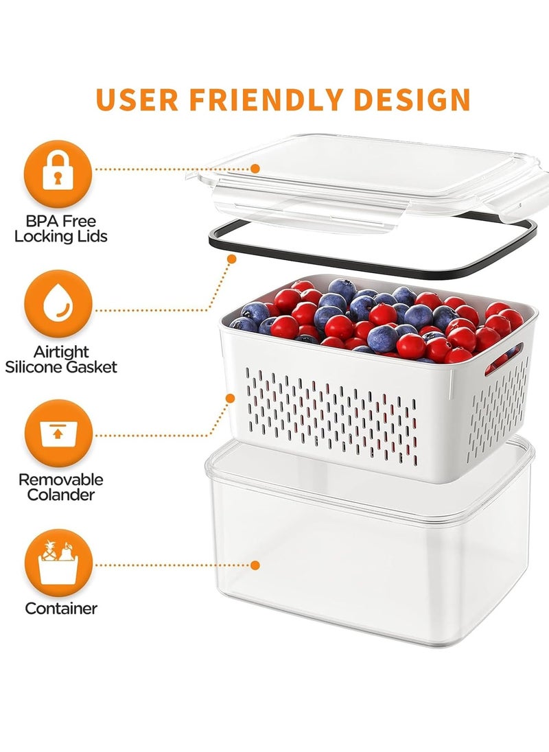 Raxoom 5Pcs Fridge Organizers and Storage with Removable Draining Colanders and Lid,Leakproof Fridge Organizer for Fruit Storage Containers,Food Vegetables Salad Berry Lettuce Meat Keeper Fresh  - Image 5