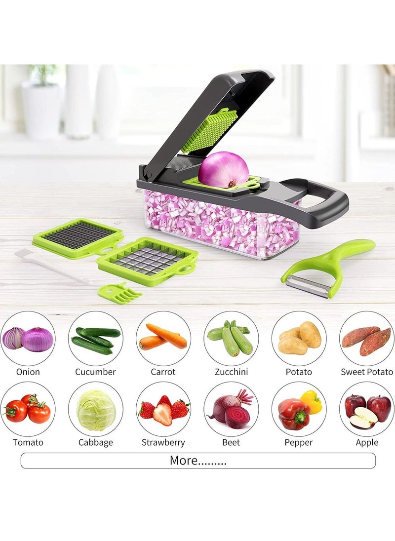 Vegetable Chopper,Multifunctional 13-in-1 Food Choppers Onion Chopper Vegetable Slicer Cutter Dicer Veggie chopper with 8 Blades,Colander Basket,Container for Salad Potato Carrot Garlic - Image 4