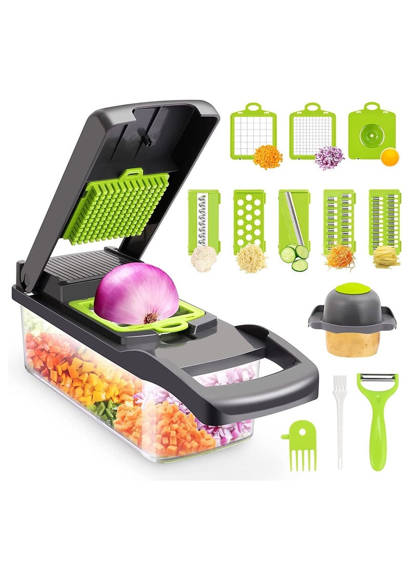 Vegetable Chopper,Multifunctional 13-in-1 Food Choppers Onion Chopper Vegetable Slicer Cutter Dicer Veggie chopper with 8 Blades,Colander Basket,Container for Salad Potato Carrot Garlic - Image 1