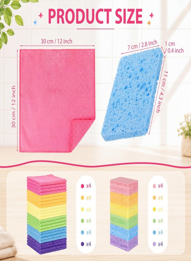 Yiyiring 48 Pcs Kitchen Sponges and Microfiber Cleaning Cloth Set 24 Non-Scratch Compressed Cellulose Sponge 24 Absorbent Microfiber Dish Rag Reusable Multicolored Wash Supplies for Home Kitchen Car - Image 2