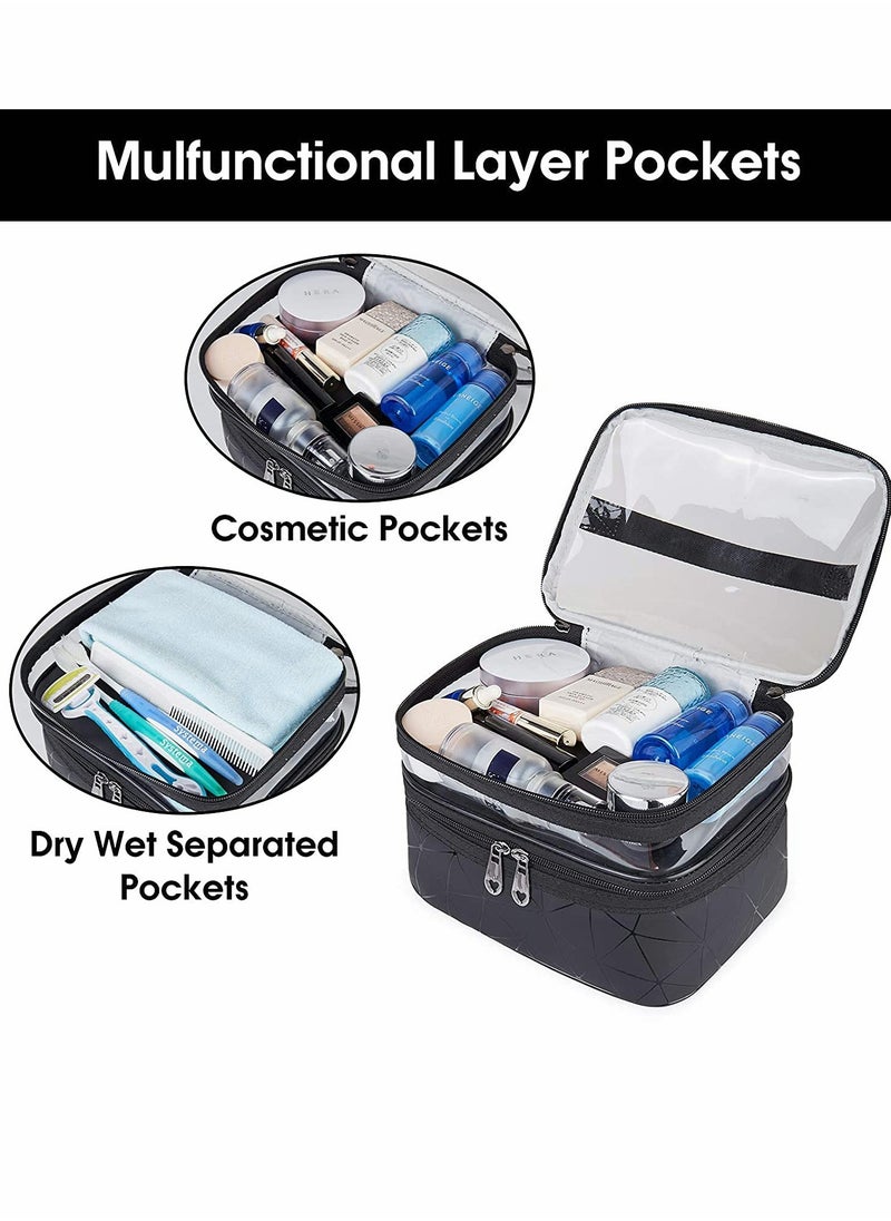 Excefore Travel Makeup Bag Organizer, Double Layer Large Cosmetic Bag, Clear Travel Cosmetic Case, Makeup Organizer for Lots of Brushes, Portable Toiletry Bag Water Resistant for Women Girl, Black  - Image 3