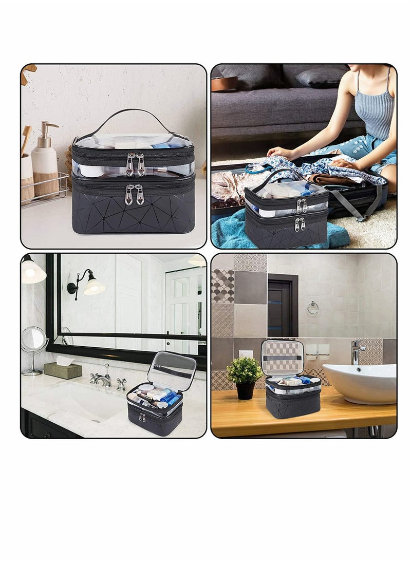 Excefore Travel Makeup Bag Organizer, Double Layer Large Cosmetic Bag, Clear Travel Cosmetic Case, Makeup Organizer for Lots of Brushes, Portable Toiletry Bag Water Resistant for Women Girl, Black  - Image 4