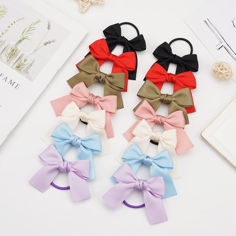 Ayesha Hair Accessories Ribbon Bows Hair Ties Rubber Bands Pigtail Ponytail Bows for Girls 14pcs - Image 2