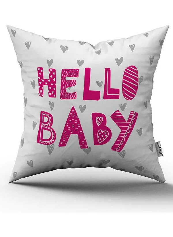 Cango Home Double Sided White Pink Hello Baby Written Digital Print Throw Pillow Case - CGH398-CT